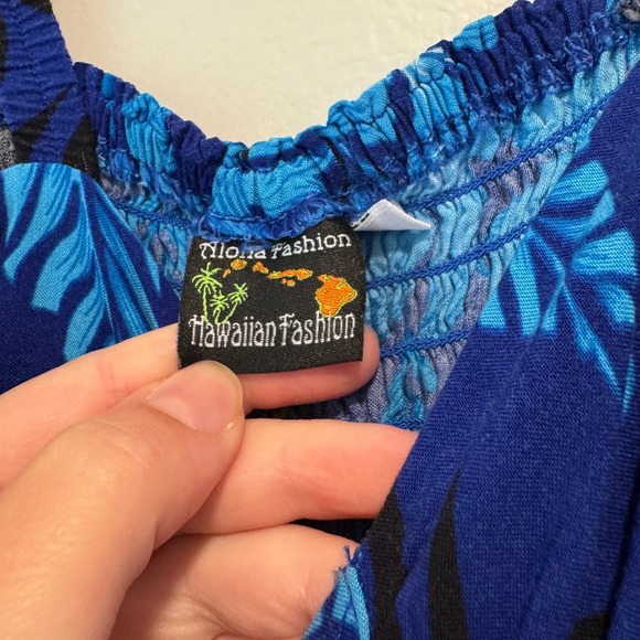Hawaiian Aloha Fashion Maxi Dress Floral Print One Size Blue Tropical Beach Boho - Picture 9 of 11